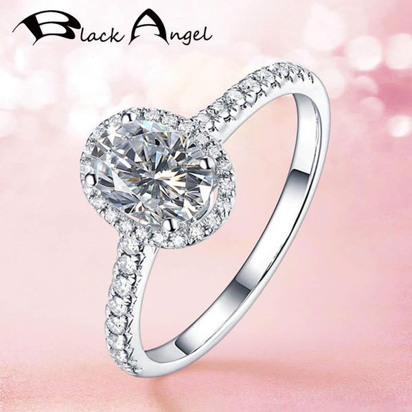 

cluster rings black angel fashion 1 row zircon 925 sterling silver big oval white gemstone adjustable ring for women jewelry christmas gift, Golden;silver