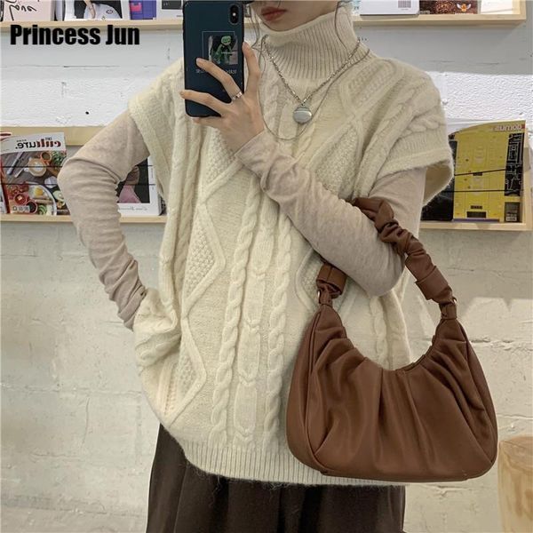 

autumn winter 2pc suit women 2021 fashion temperament two-piece high-neck twist sweater vest + long-sleeved bottoming shirt women's swe, White;black