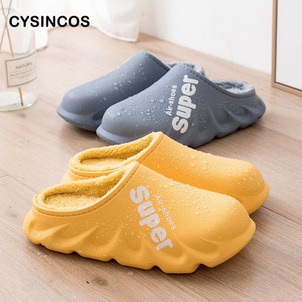 

slippers cysincos women home indoor furry ladies platform flat winter shoes woman waterproof warm men sandals big size 46, Black