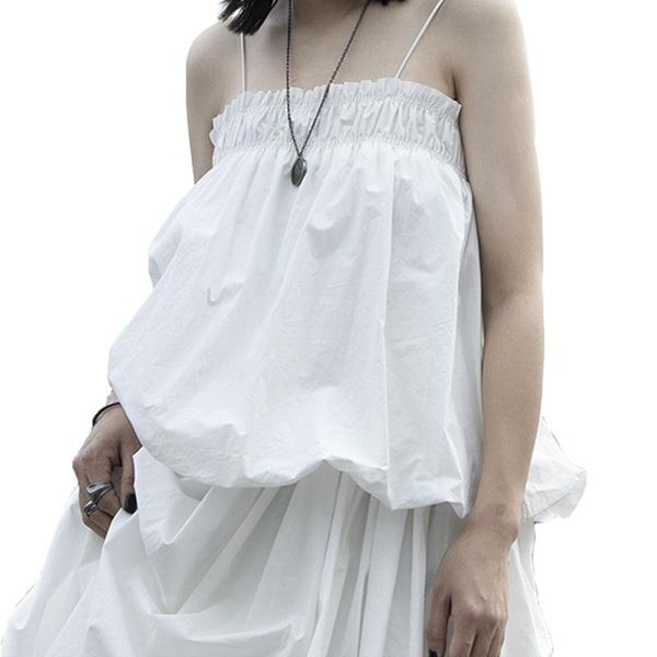 

women's tanks & camis womengaga 2021 summer fashion solid caims loose casual short pleated elastic band patchwork streetwear personalit, White