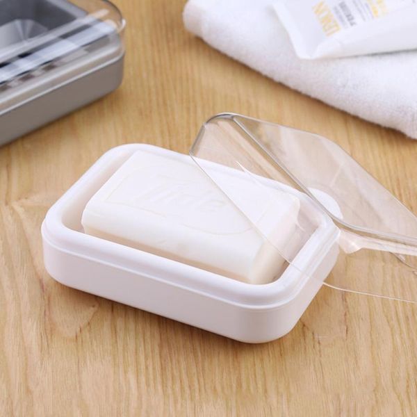 

soap dishes dish with clear lid drain holder for bathroom kitchen(beige white)