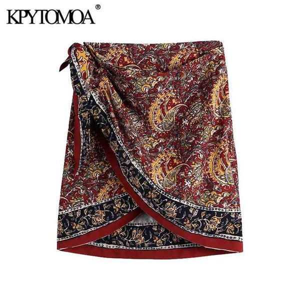 

women chic fashion paisley print wrap-style mini skirt high waist side bow tied female skirts mujer 210420, Black