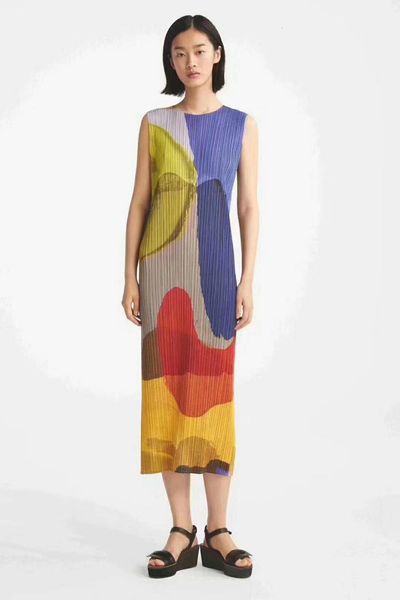 

dress fold in fashionable o-neck sleeveless the abstract print stock, Black;gray