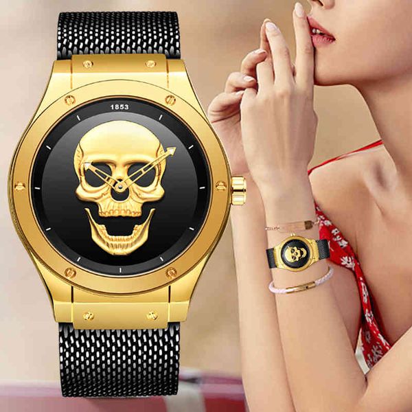 LIGE Orologi da donna Orologi da tasca di lusso Orologio da donna con teschio creativo Orologio da polso al quarzo con orologio impermeabile Relogio Feminino 210517