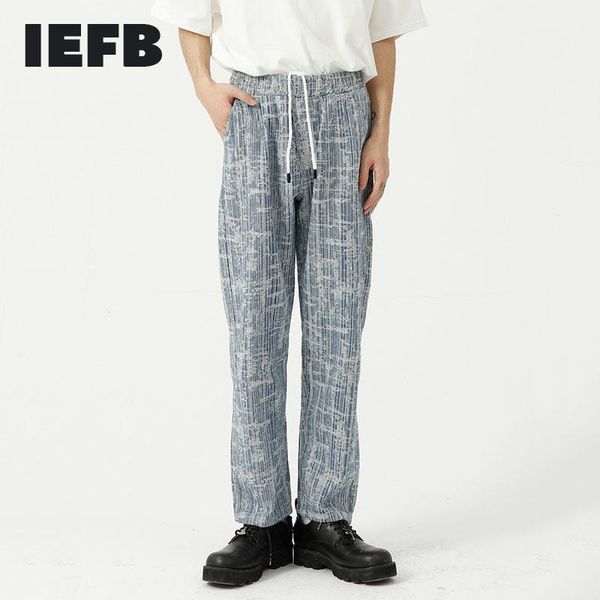 

men's jeans iefb wear korean fashion personality trend straight tube loose tight drawstirng waist casual streetwear 9y8297, Blue