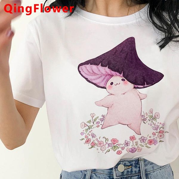 

women's t-shirt kawaii mushroom clothes women aesthetic vintage tumblr ulzzang t shirt plus size couple, White