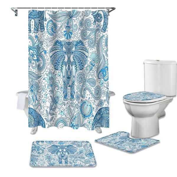 

shower curtains elephant texture flowers curtain sets non-slip rugs toilet lid cover and bath mat waterproof bathroom