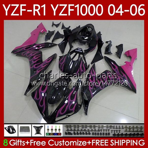 OEM Pink Flames Body Kit für Yamaha YZF-R1 YZF1000 YZF R 1 1000CC 2004 2005 2006 Karosserie 89No.128 YZF R1 1000 CC YZFR1 04 05 06 YZF-1000 2004-2006 Motorradverkleidungen