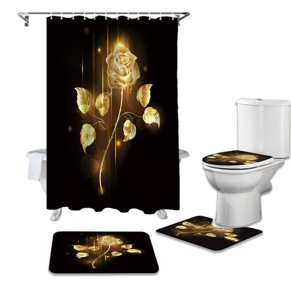 

waterproof shower curtain set golden rose flower curtains bathroom decor with