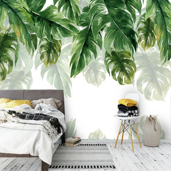 

wallpapers custom 3d wallpaper modern simple green plant oil painting murals living room bedroom art wall cloth waterproof paper rolls