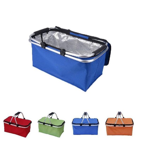 

storage bags 21l outdoor waterproof camping folding cooler insulated picnic baskets oxford aluminum frame handle foldable shopping basket tb