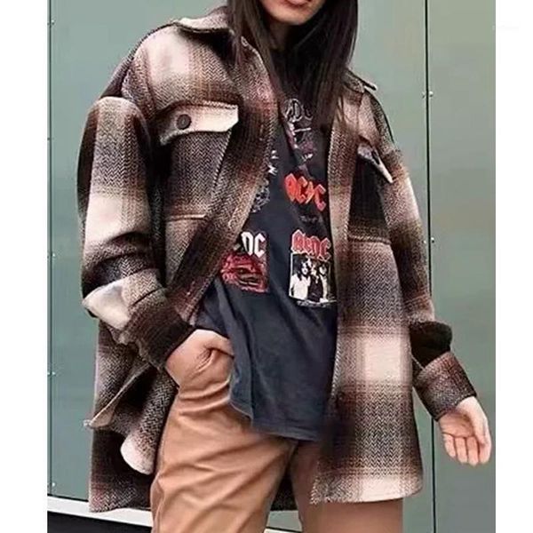 

women's wool & blends mandylandy ladies jackets plaid women shirt woolen coat outwear autumn black white lattices