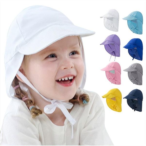 

caps & hats summer children boy girl sun protective hat baby kids neck guard cap bonnet, Yellow