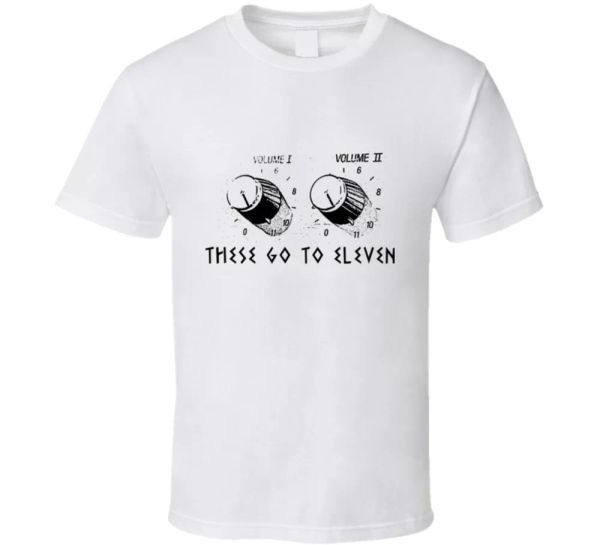 

spinal tap these go to 11 funny rock mock movie fan t shirt, White;black