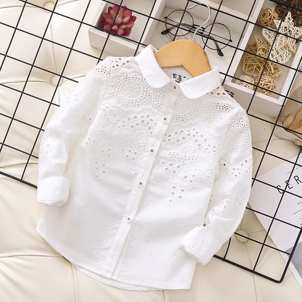 

shirts children's shirt 2021 spring flower hollow girl's long-sleeved white korean kids clothes, White;black