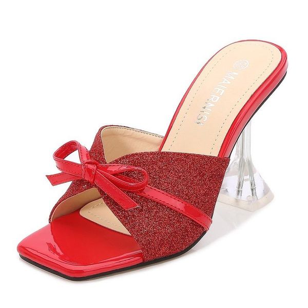 

dress shoes mclubgirl red shallow mouth stiletto sandals large size fashion catwalk high heel slippers bow open toe wz, Black