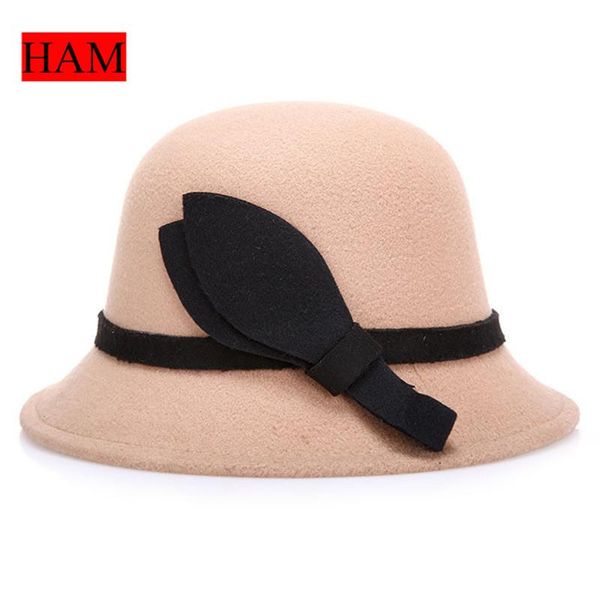 

stingy brim hats autumn winter dome pure wool hat elegant flower design sunscreen and breathable sun woolen fashion fisherman, Blue;gray