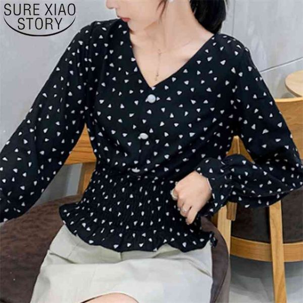 

autumn fashion women blouse long sleeve v-neck polka dot shirt casual chiffon and 5320 50 210506, White