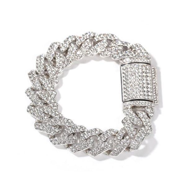 

link, chain hip hop 2 rows rhinestones paved bling iced out 18mm cuban curb link bracelets for men rapper jewelry gold silver color, Black