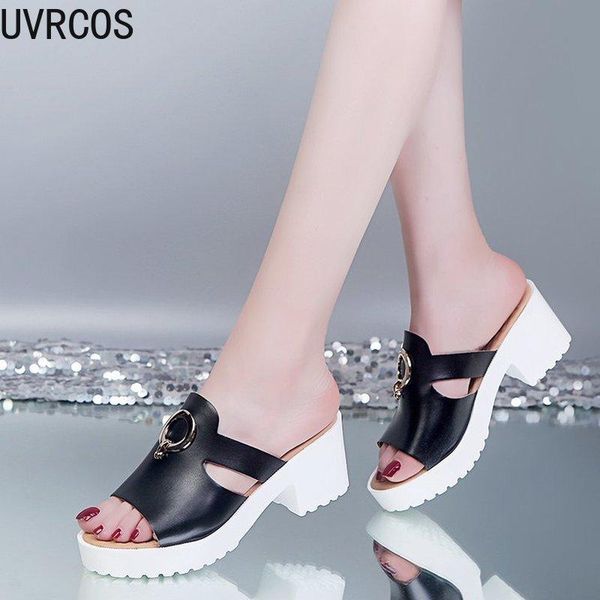 

outer slippers women 2021 comfortable and versatile simple with heel metal decorative open-toe women's, Black