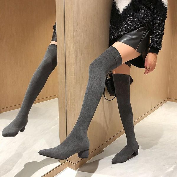 

boots socks women's knee-high stretch the european fashion female shoes, Black