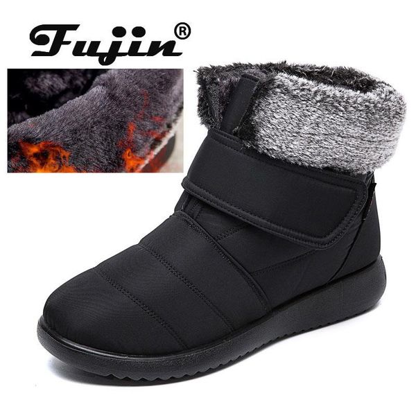 

boots fujin large size women snow hook loop platform waterproof winter female velet warm fur shoe zapatos para mujer, Black