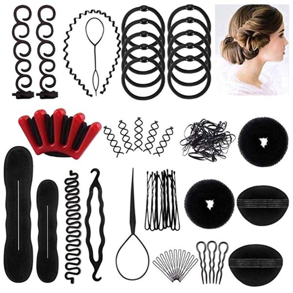 

40pcs/set women diy hair styling accessories kit magic donut bun maker hairpins ties fast twist modelling hairdress braid tools, Brown