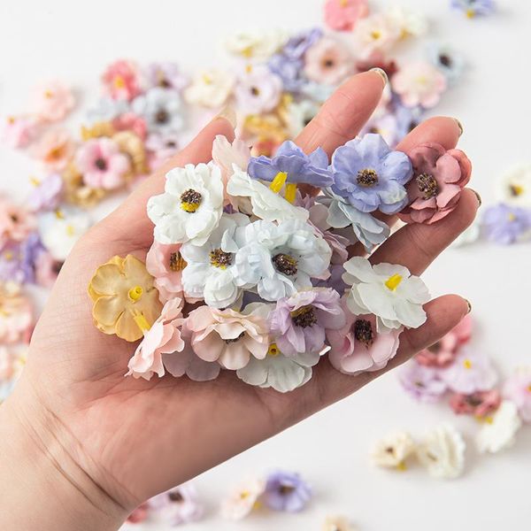 

decorative flowers & wreaths 50-100 pieces of 3 cm daisy artificial flower silk fake wedding home decoration wall diy wreath gift box head s