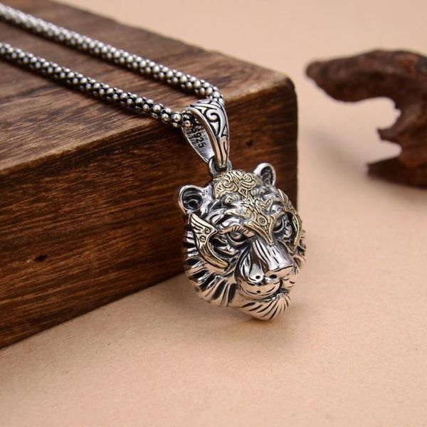 

chains s925 thai silver fashion creative tiger head domineering pendant mature man personality beast zodiac necklace
