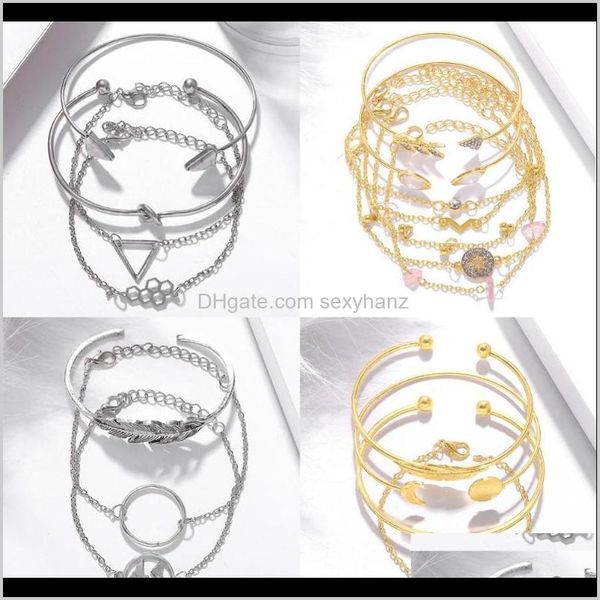 

bangle jewelry drop delivery 2021 ladyfirsy adjustable bracelets sets women simple gold sier color cute leaf geometric girls wedding letter, Black