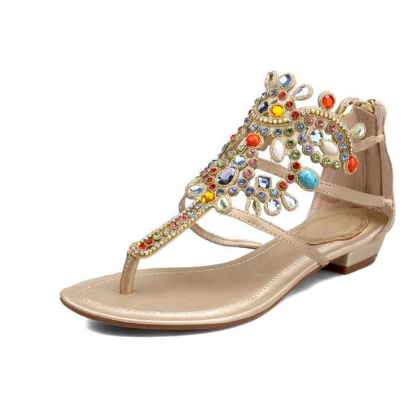 

sandals rome style sandwich toe woman summer shoes girls beach shoe bling colorful crystal low heels cozy, Black