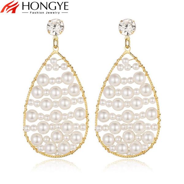 

dangle & chandelier hongye hyperbole zircon big water drop simulated pearl handmade earring for woman girl party weeding accessories, Silver