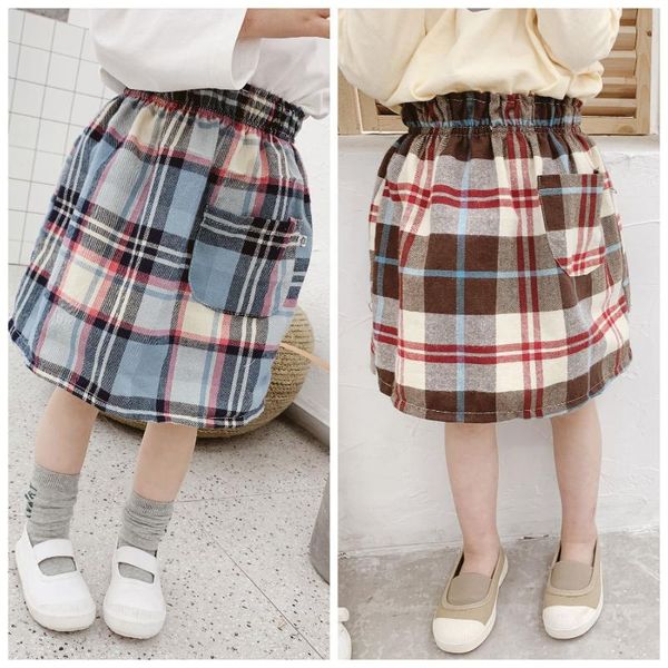 

spring and autumn 2021 arrival korean style cotton plaid casual fashion skirt with pockets for sweet cute baby girls skirts, Blue