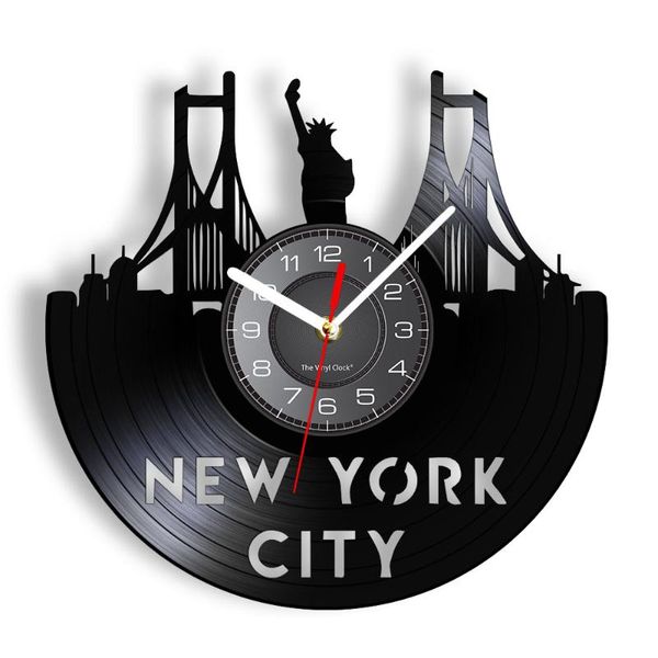 

wall clocks york cityscape modern clock made of gramophone record statue liberty landmarks watch artwork traveller gifts