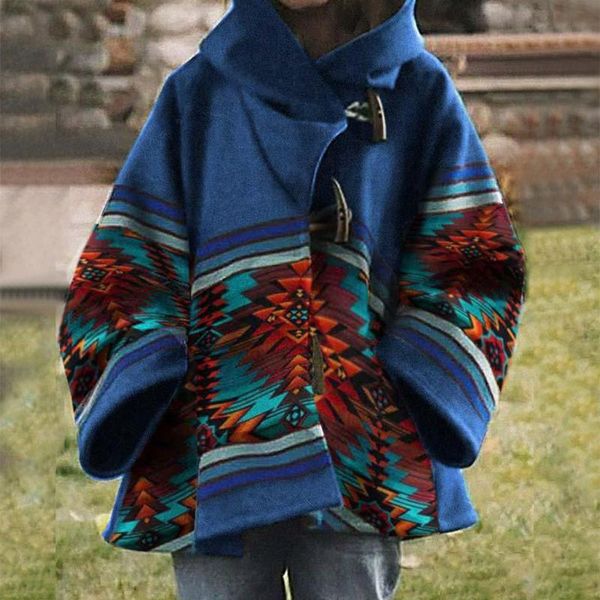 

women's jackets 2021 women casual loose coat long sleeve hooded folk-custom printing horn button windbreaker embroidery overcoat pull f, Black;brown