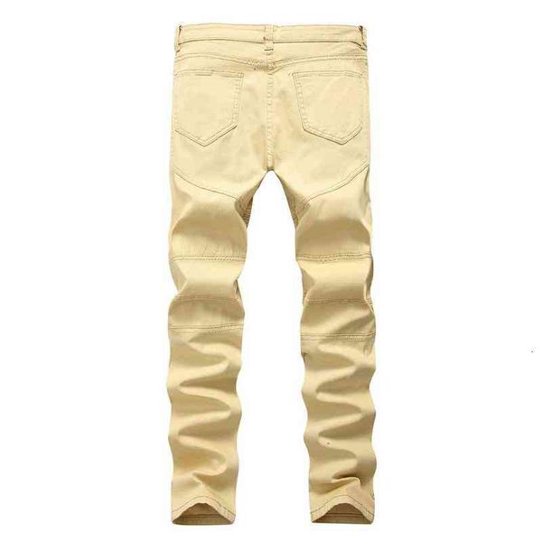 

men's jeans khaki biker pleated design mens ny slim stretch denim pants arrival hip-hop street ripped, Blue