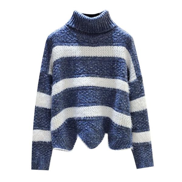 

women's sweaters turtleneck outside loose striped oversized plus large size female woman blouses winter clothing latest d0529, White;black