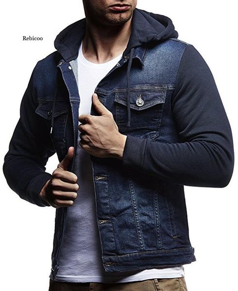 

men's jackets spring and autumn jeans jacket youth hooded denim pure color pocket casual clothes, Black;brown