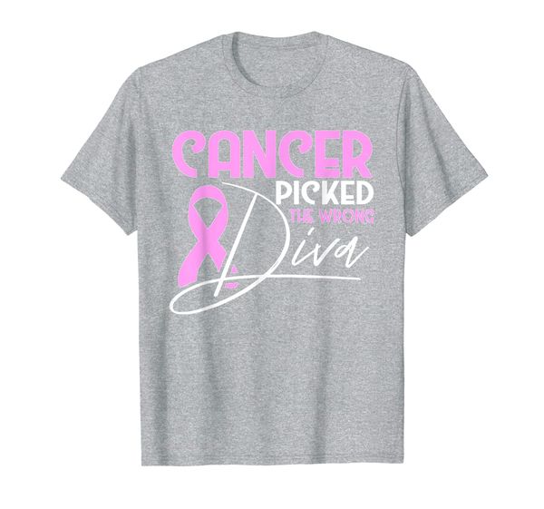 

cancer picked the wrong diva pink ribbon awareness t-shirt, White;black