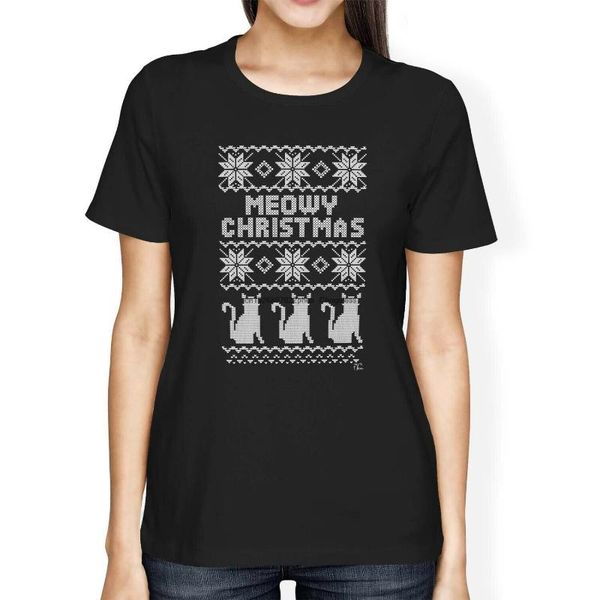 

men's t-shirts 1tee womens loose fit meowy christmas - cat t-shirt, White;black