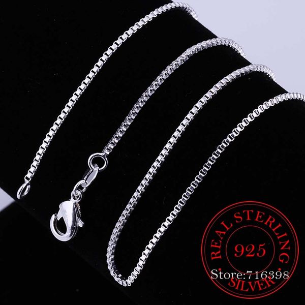 40 centimetri-60 centimetri Sottile Reale Dell'argento Sterlina 925 Sottile Collana Della Catena Della Scatola Delle Donne Delle Ragazze Dei Bambini 16-24 pollici gioielli Kolye Collares Collier