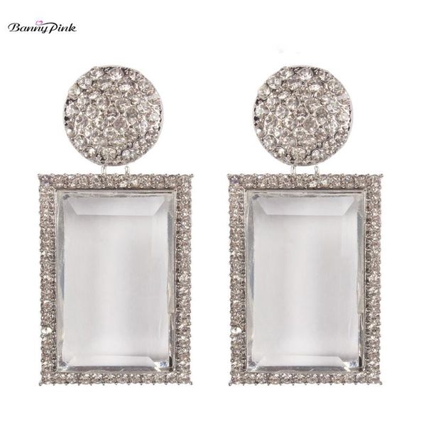 

stud banny pink large geometric rectangle earrings for women simple resin pendant earring chic rhinestone statement post, Golden;silver