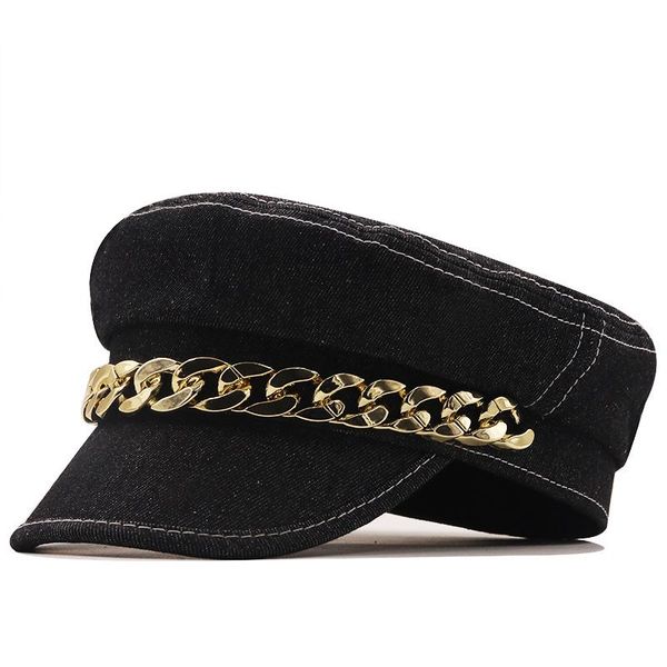 

berets utumn winter chain black military for women female flat army cap salior hat girl travel ladies painters, Blue;gray