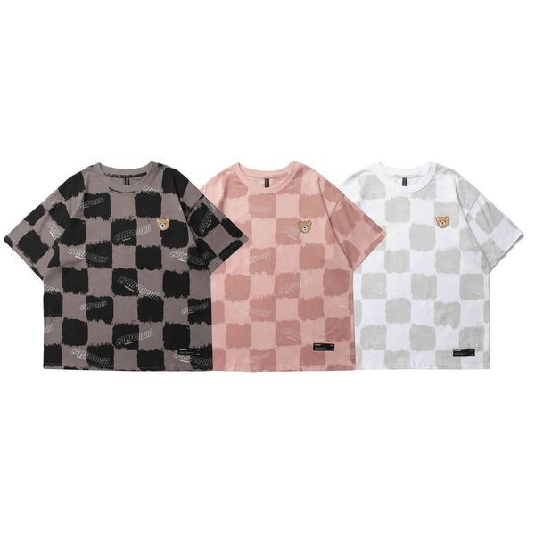 

vamtac 2021 summer new street style personalized letter print check men's and women's short sleeve t-shirt, White;black