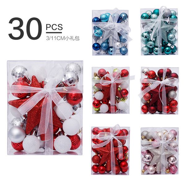 3 cm x 30 Stück pro Box, Weihnachtsbaumschmuck, Innendekoration, bunt bemalte Kugeln, Ornamente, SYBA10