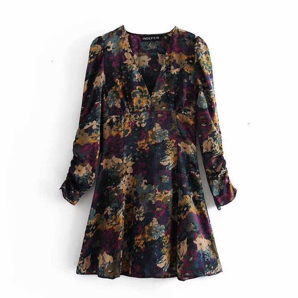 

casual dresses 4355 autumn european and american women's long sleeve flower printing factory wholesale eys9, Black;gray