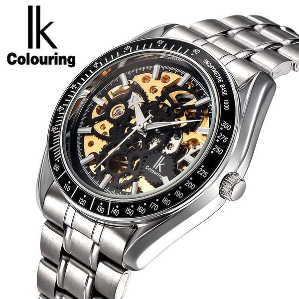 

relogio masculino ik colouring skeleton watches stainless steel mechanical men automatic reloj de los hombres wristwatches, Slivery;brown