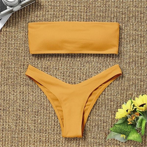 

one-piece suits 2021 solid bikini brazillian swimsuit women set two piece tube swimwear female bather swimming suit biquini 1224