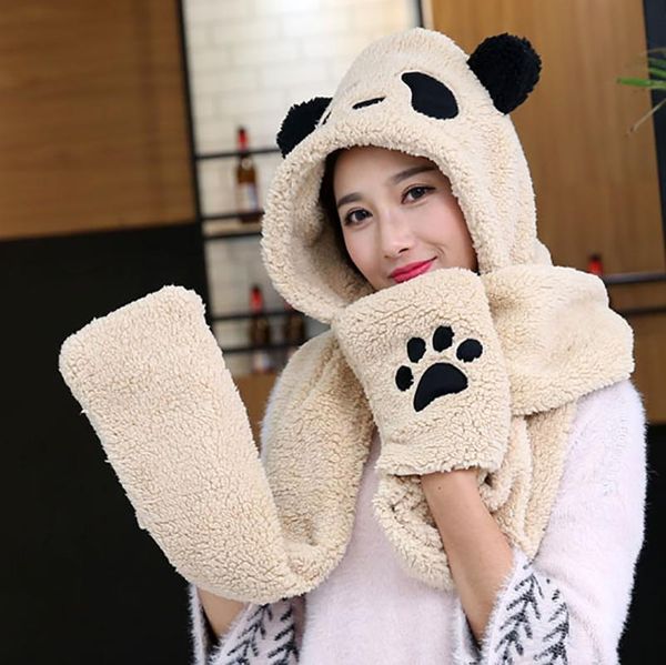 

hats, scarves & gloves sets cute winter hat women double thick scarf one three-piece korean parent-child panda set thickening students, Blue;gray