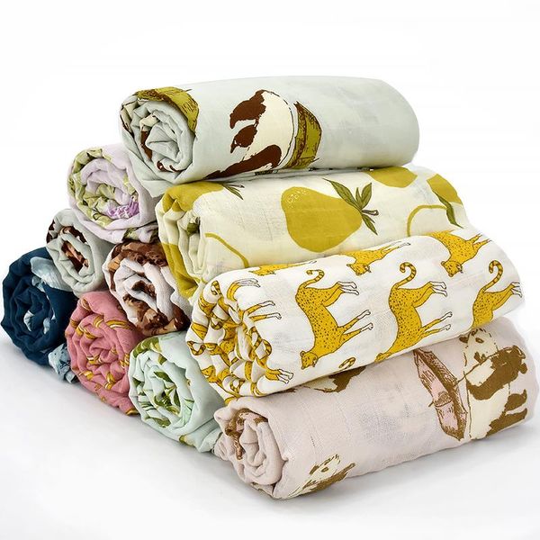 

blankets & swaddling 120x120cm baby cartoon printing bamboo cotton swaddle bath gauze infant wrap sleepsack stroller cover blanket